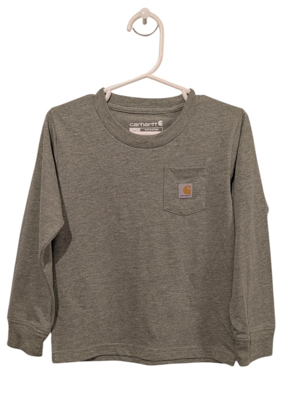 Carhartt Kids Long Sleeve Pocket Tee With Graphic On Back Heather Green Size 3T